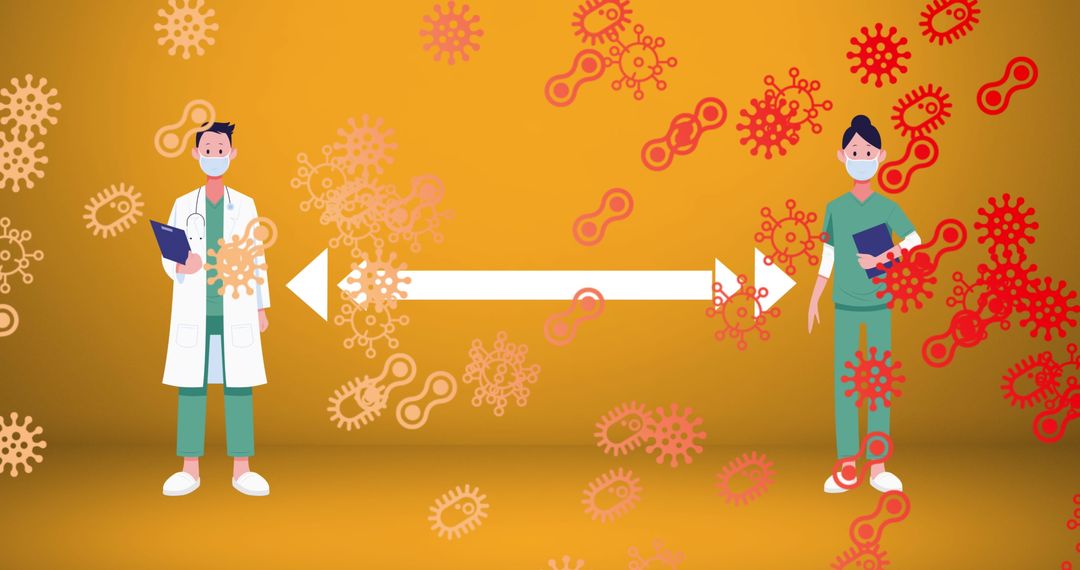 Doctors Social Distancing Amidst Covid-19 Virus Icons and Pandemic Concept