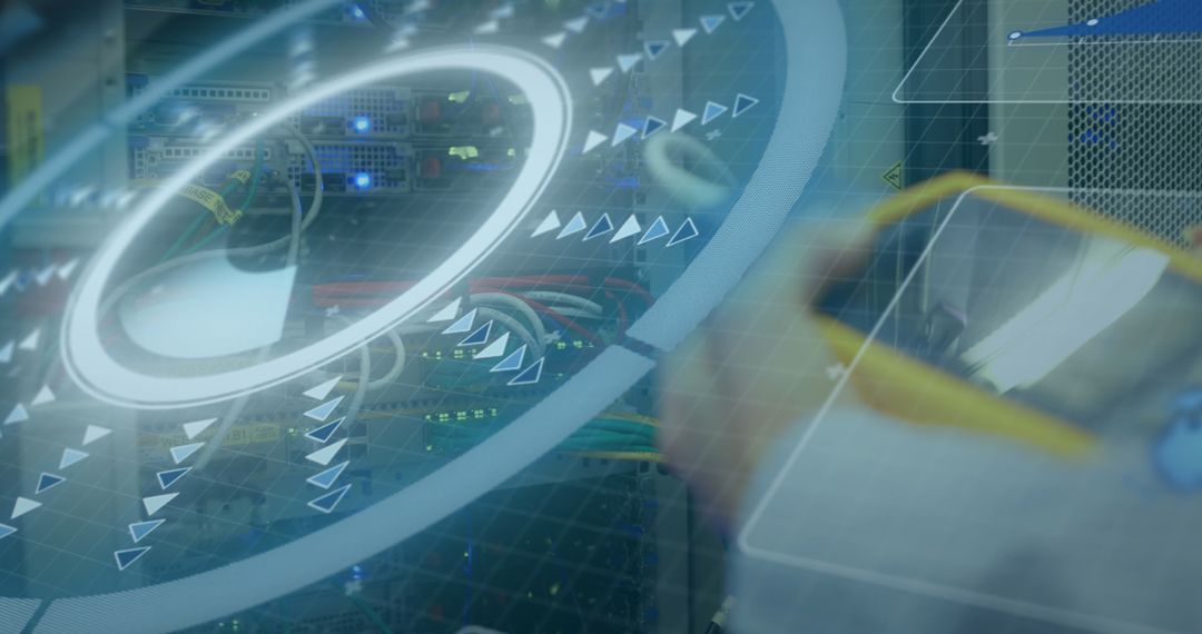 Futuristic technology interface analyzing computer network