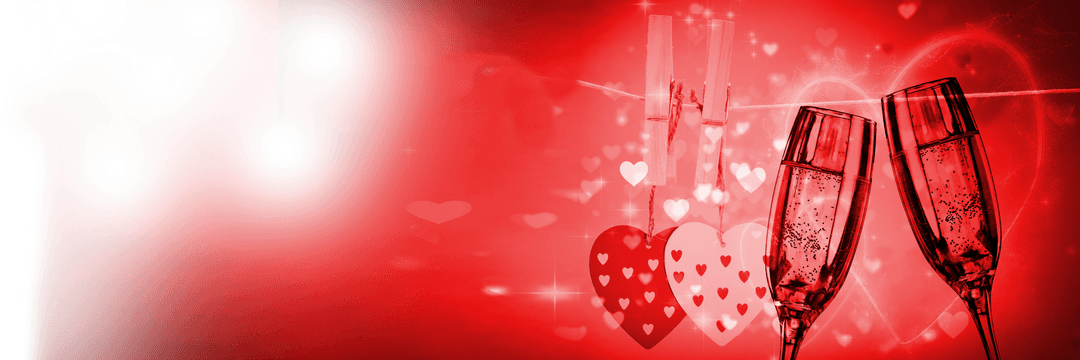 Transparent Red Romantic Background with Champagne Flutes