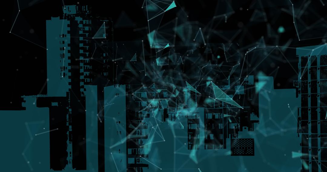 Digital Network Overlaid on Urban Cityscape at Night