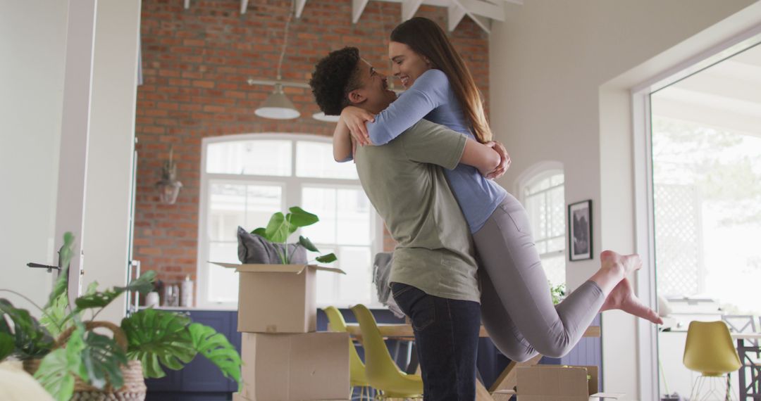 Young Married Couple Celebrating Moving into New Loft Stap - Free Images, Stock Photos and Pictures on Pikwizard.com