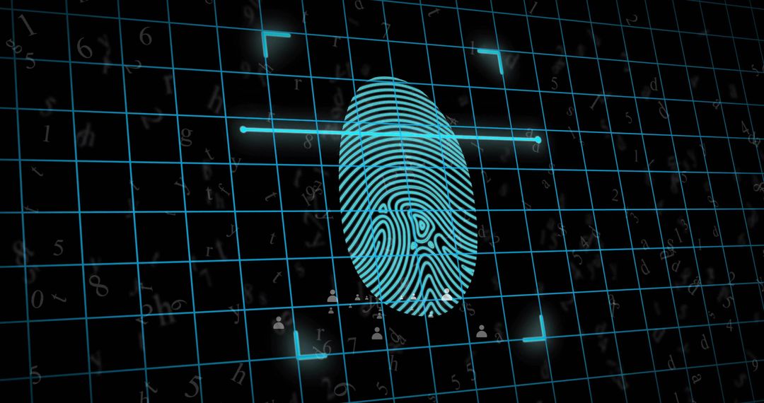 Cyan Holographic Fingerprint Scanning Interface for Cybersecurity and Identity Verification