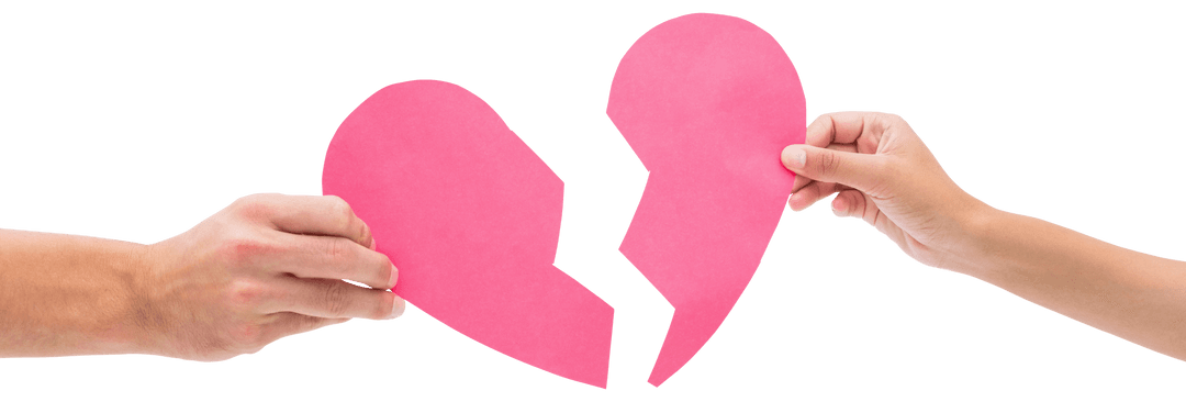 Hands Holding Broken Heart Pieces on Transparent Background