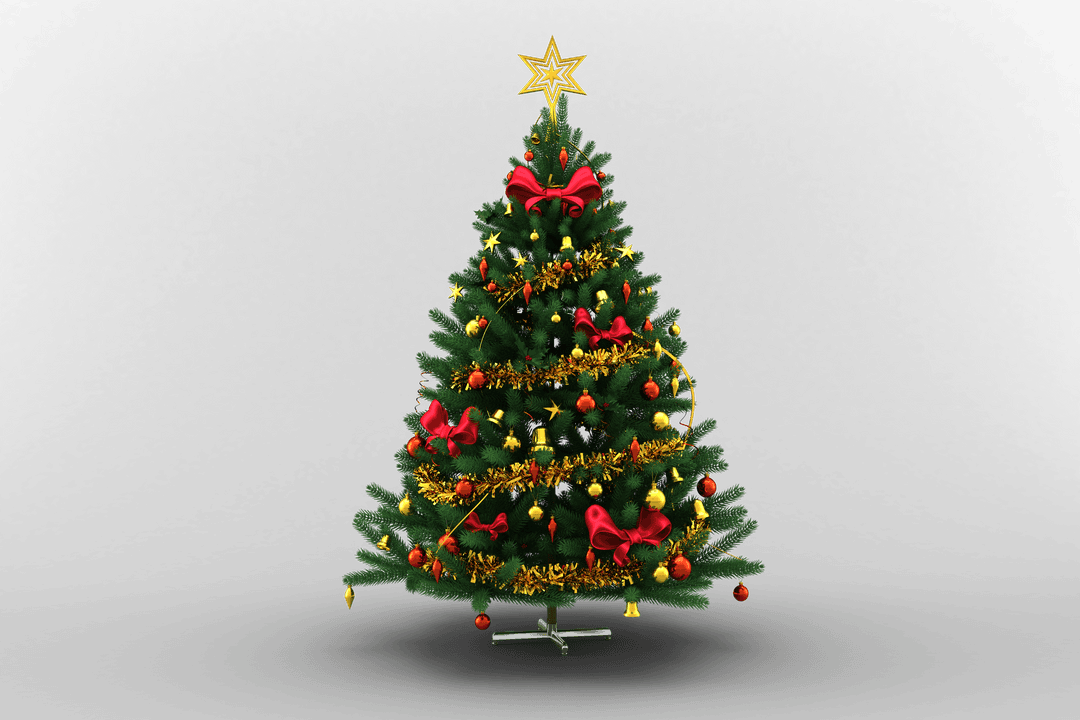 Transparent Festively Decorated Christmas Tree with Golden Star