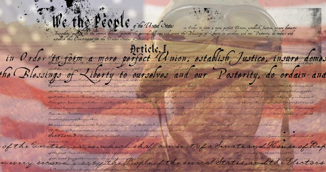 Digital composite image of us constitution text against waving us flag and american soldier - Free Images, Stock Photos and Pictures on Pikwizard.com