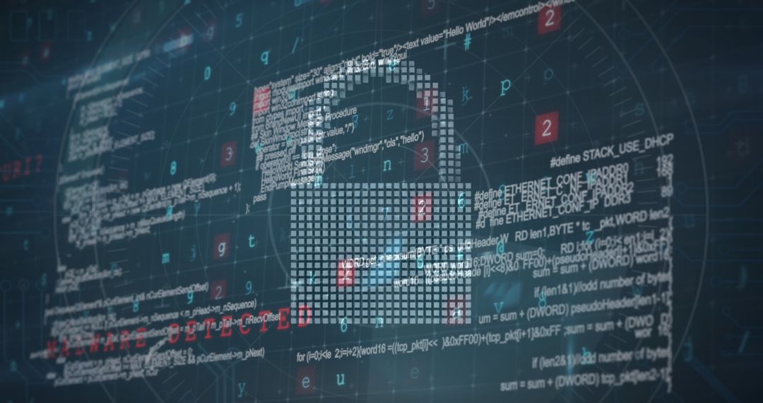 Digital Lock with Code Overlay Showcasing Cybersecurity Concept