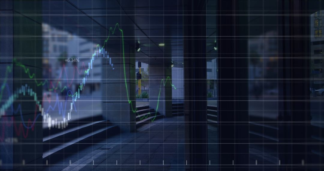 Abstract Digital Financial Data Overlaying Urban Environment