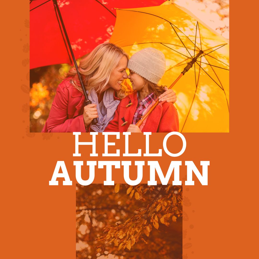 Mother and Daughter Joyfully Embrace Autumn with Umbrellas
