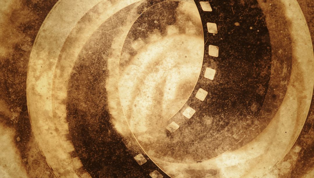 Spiraling Sepia Filmstrip Showing Grunge Sprocket Holes and Concentric Circular Texture