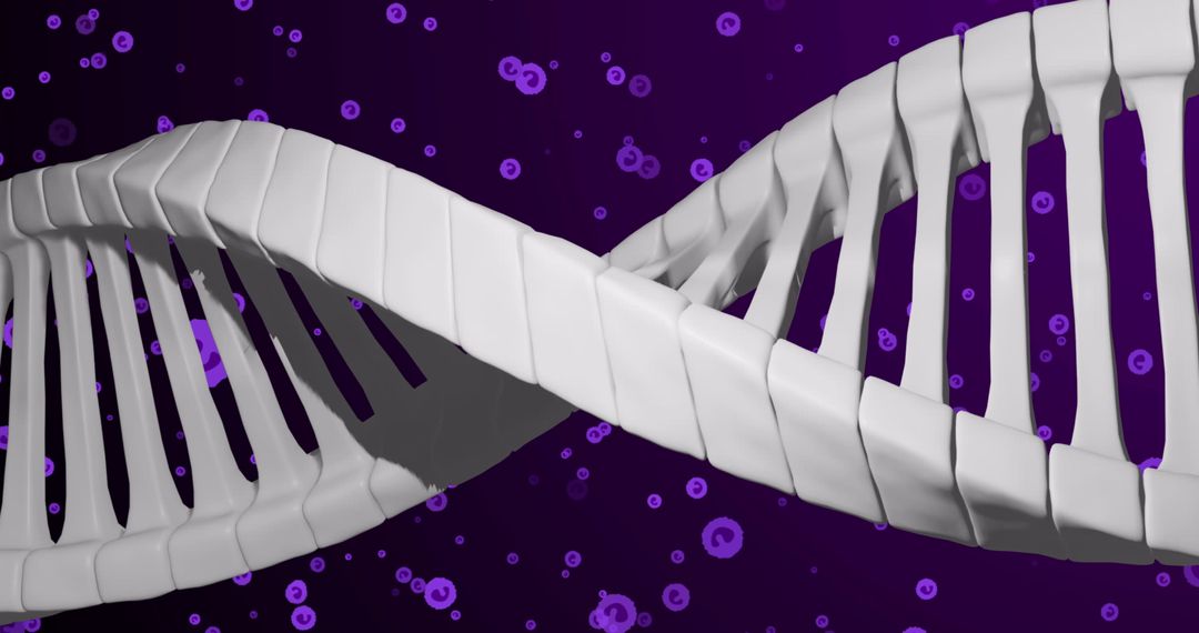 3D DNA Strand with Vibrant Cells on Purple Background