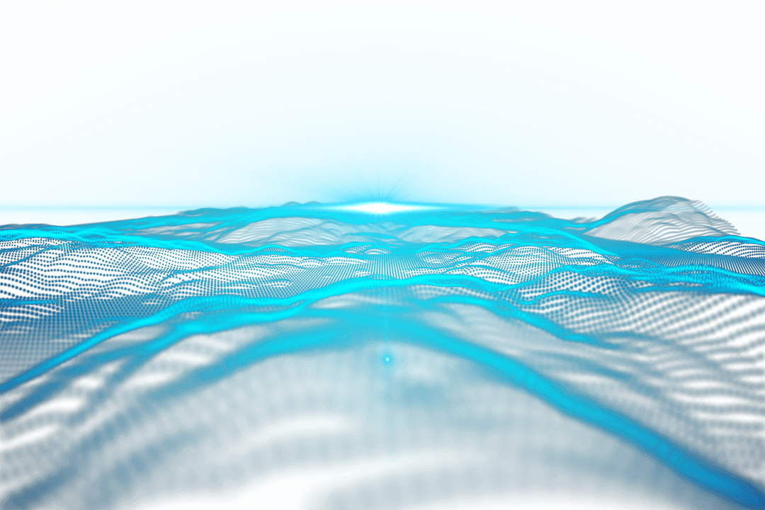 Blue Digital Waves with Light Spots on Transparent Background