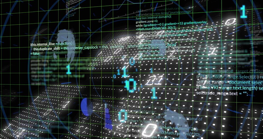 Futuristic Digital Matrix with Binary Code and Data Visualization