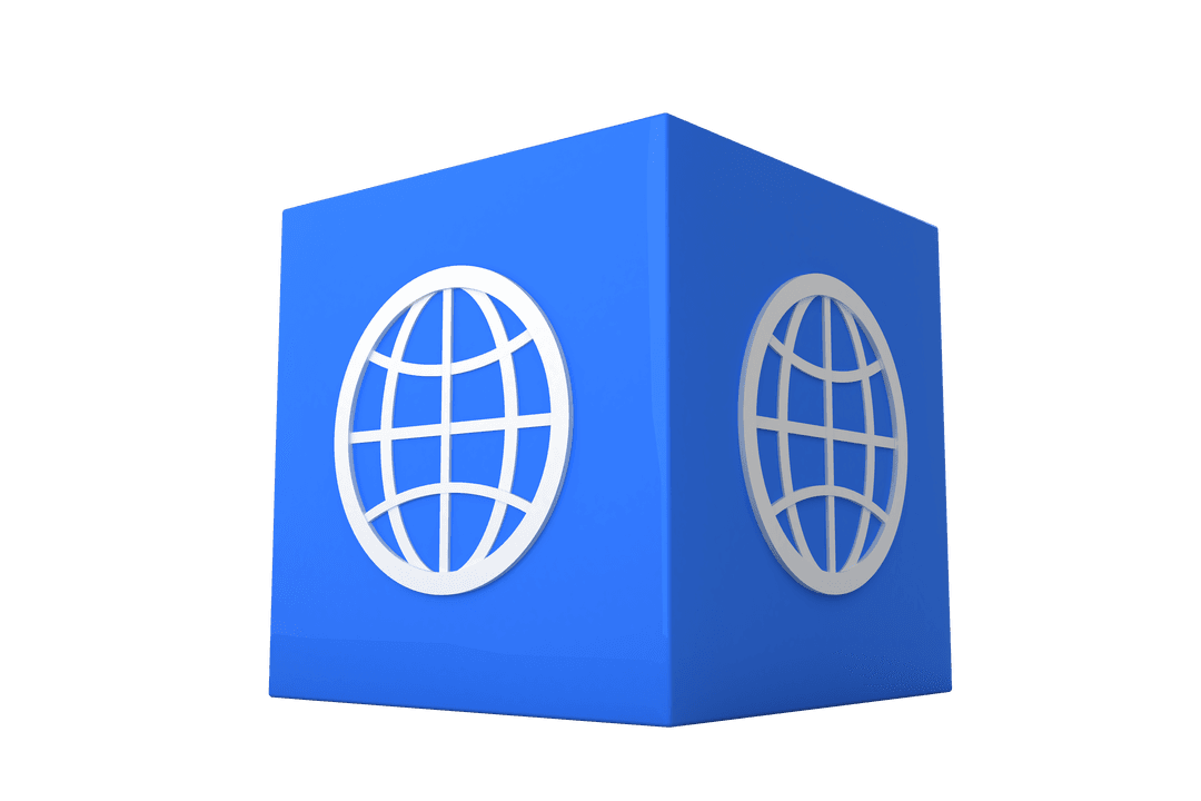 Digital Illustration of White Globe on Blue Cube Transparent Effect