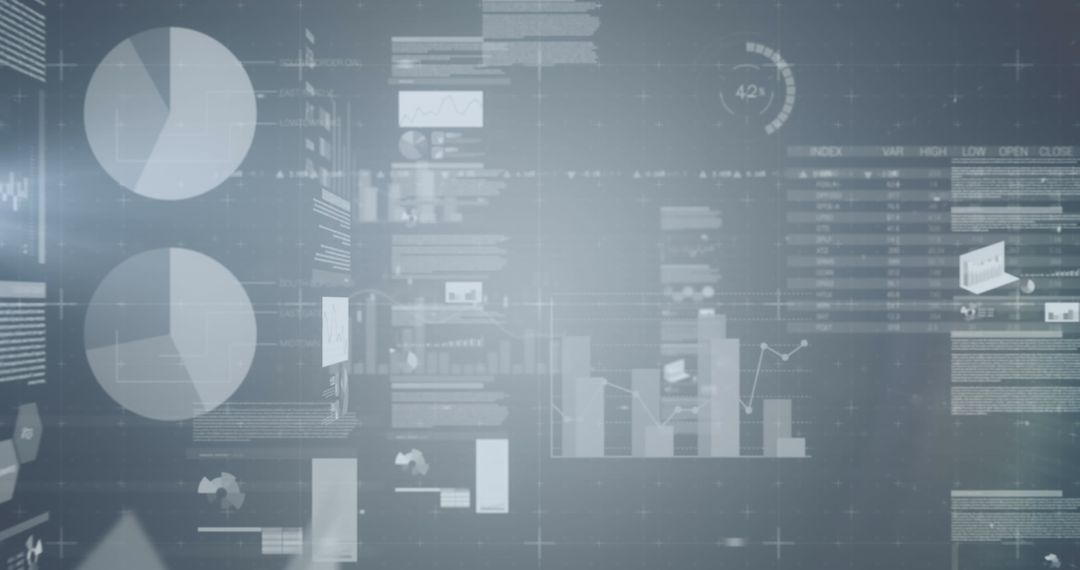 Data visualizations on digital interface with graphs and charts