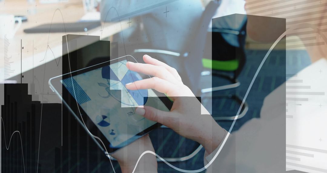 Office Team Uses Tablet for Financial Data Analysis