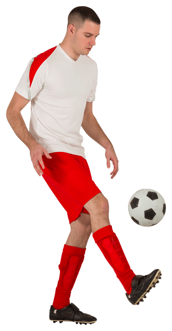 Athletic Soccer Player Juggling Ball on Transparent Background