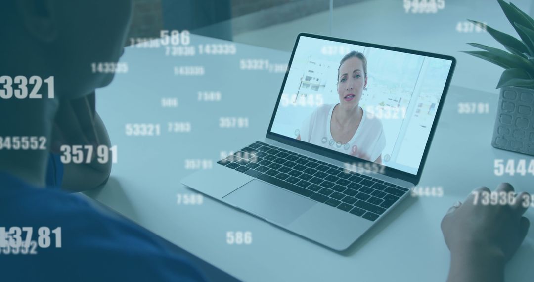Virtual Meeting with Data Overlay on Laptop Screen