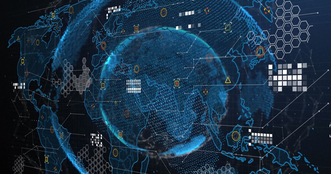 Global Network Connections in Digital World Map Concept