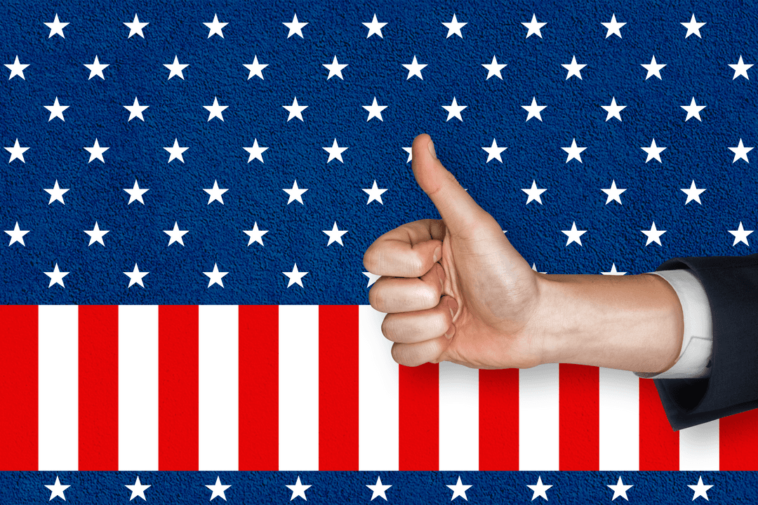 Thumbs Up Over Transparent American Flag Background