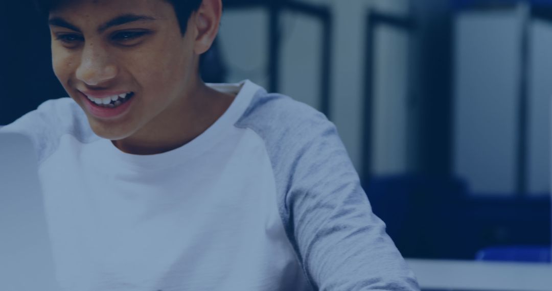 Excited Using Laptop in Classroom Focus on Innovation