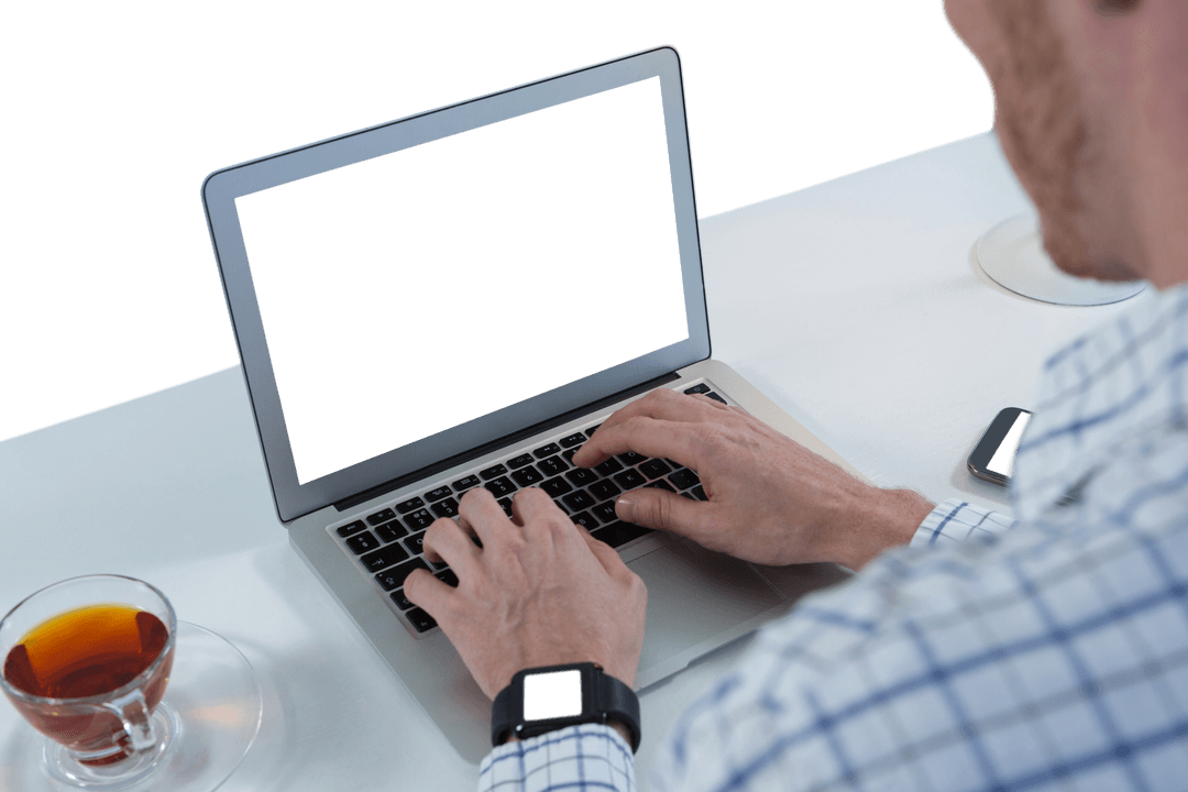 Professional Male Using Transparent Screen Laptop in Office