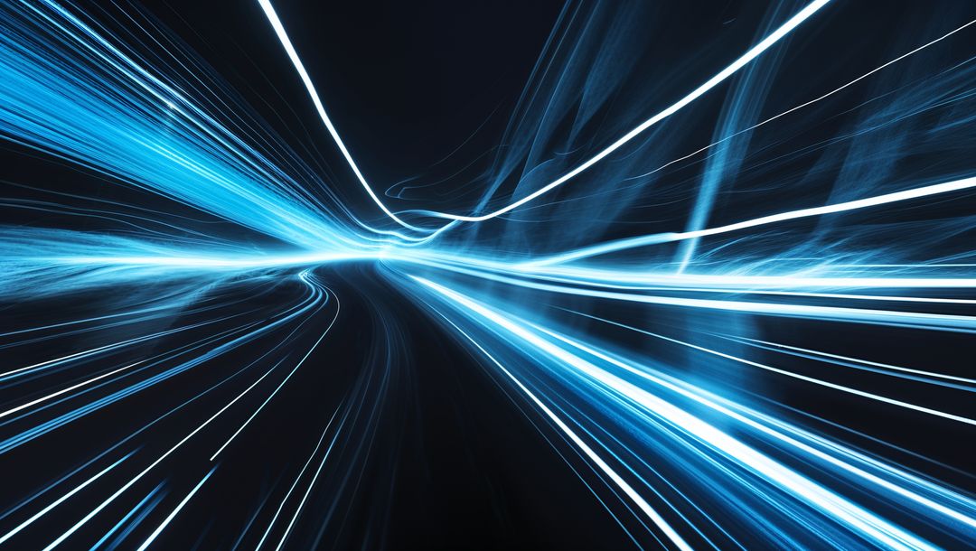 Streaming Blue Light Trails in Futuristic Abstract Tunnel