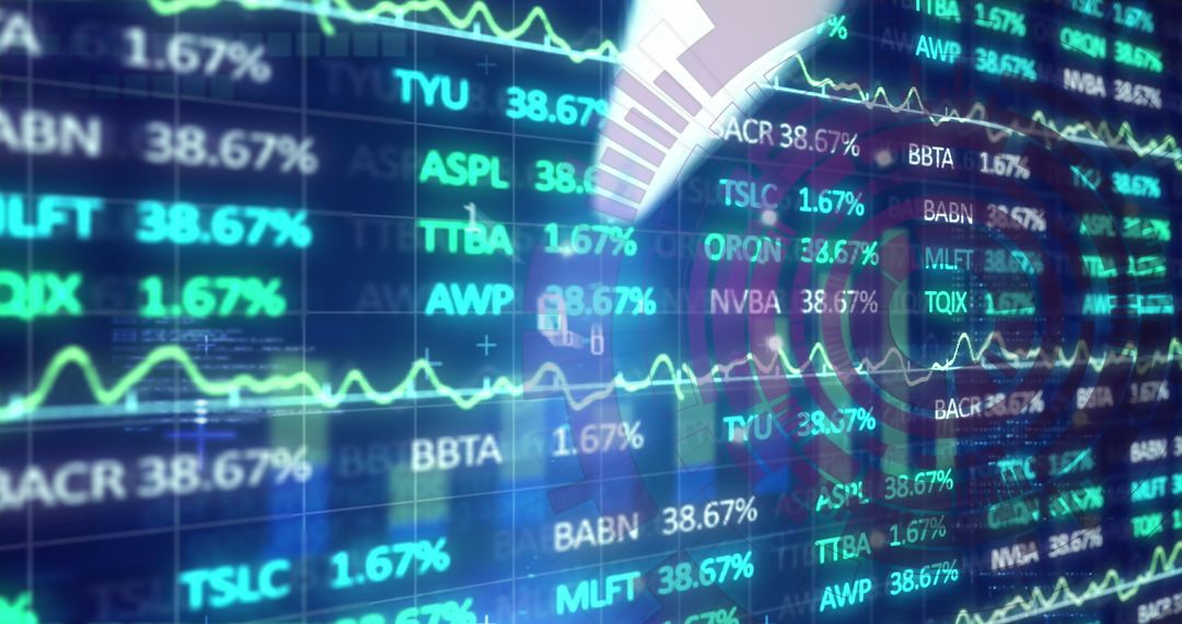 Financial Market Data Display with Stock Tickers and Analytics Overlay