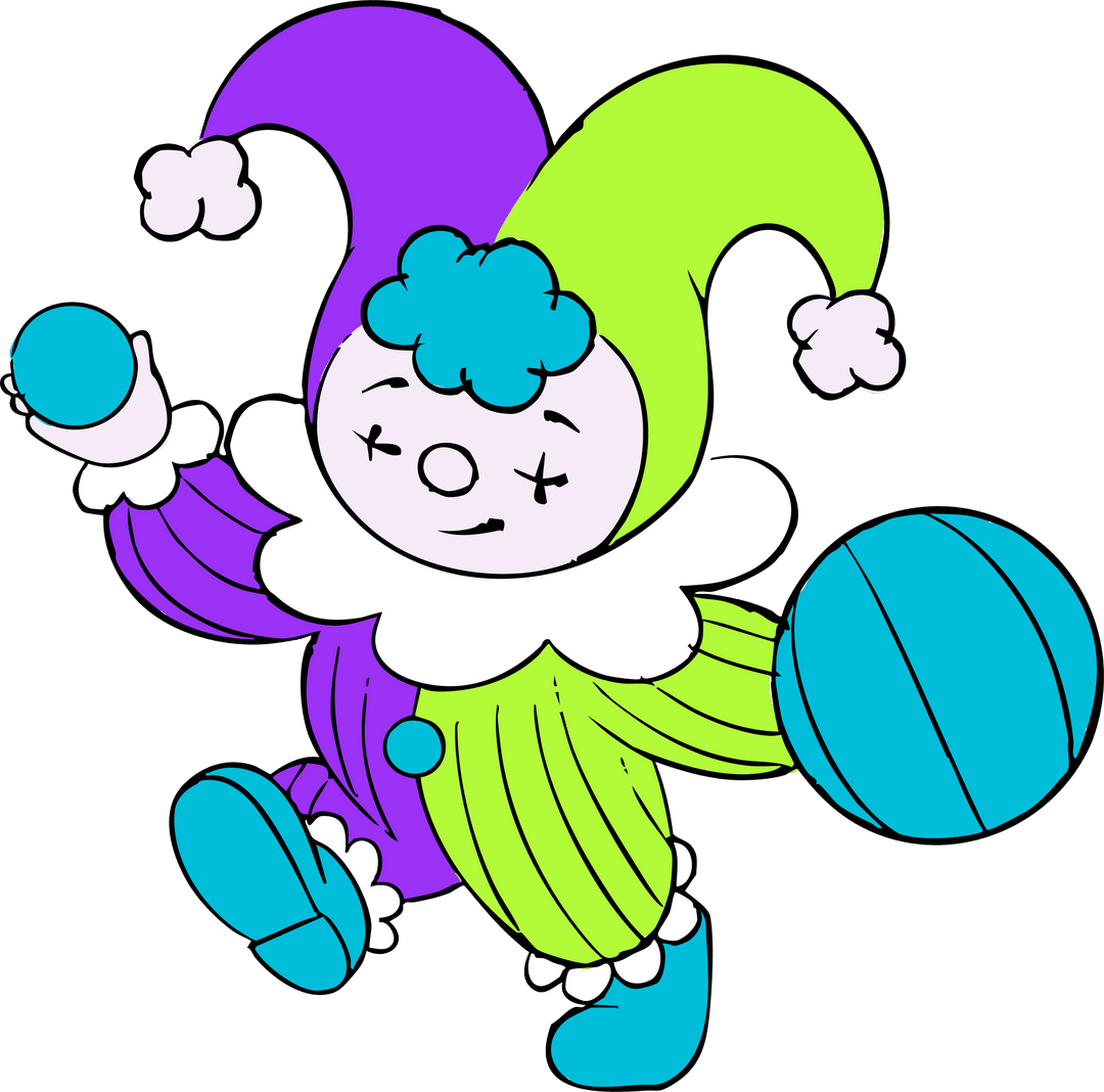 Transparent Background Cartoon Jester Juggling Colorful Balls