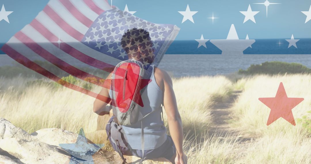 Man Enjoying Mountain View With Patriotic Essence