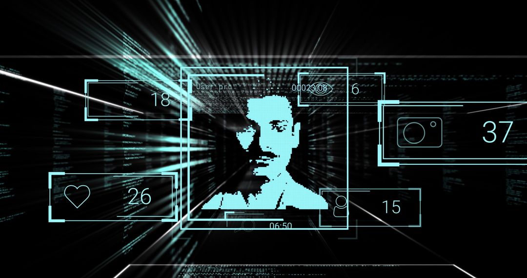 Futuristic Technology Interface with Digital Face and Data Panels