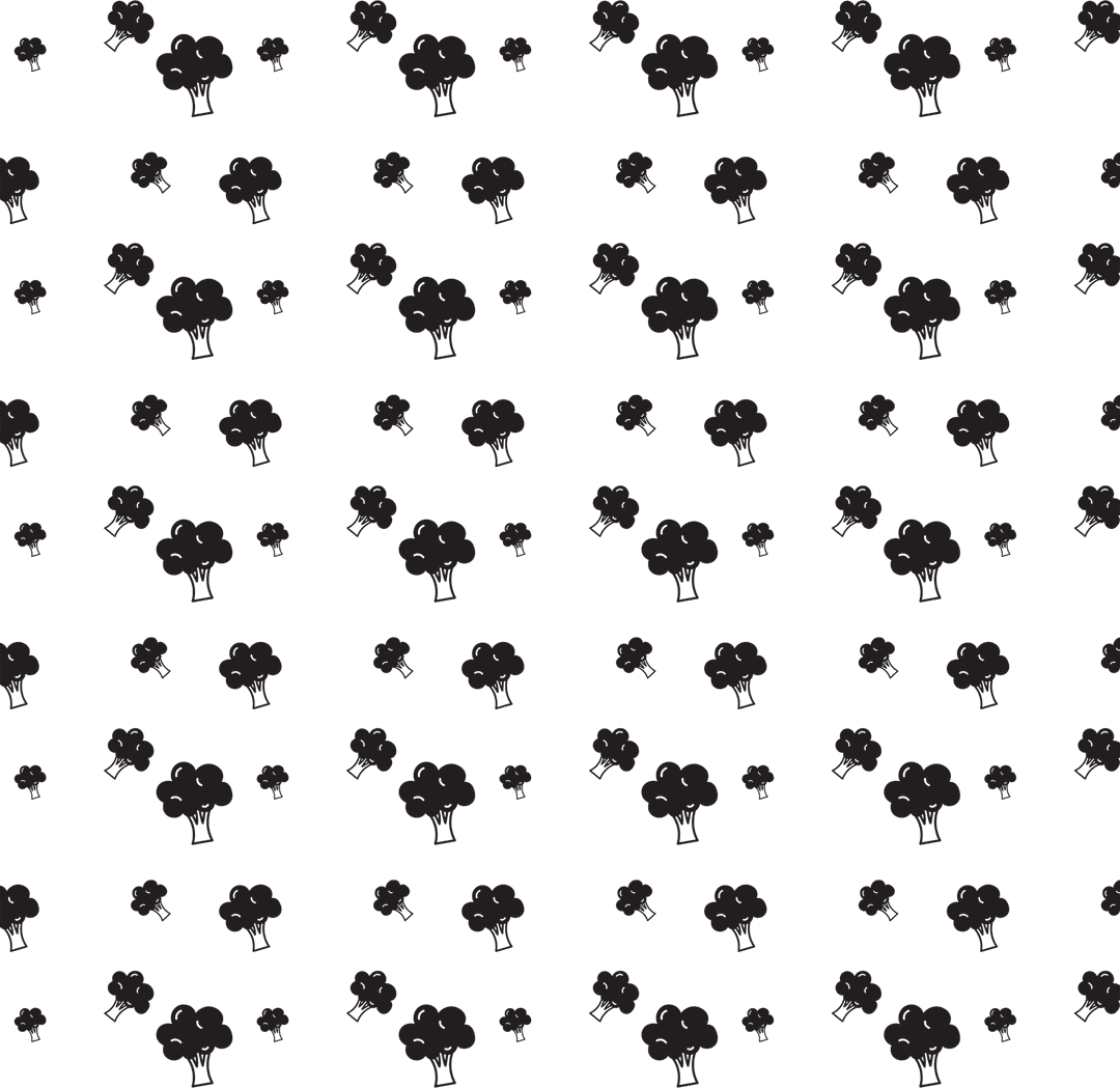 Black Broccoli Florets Pattern on Transparent Background