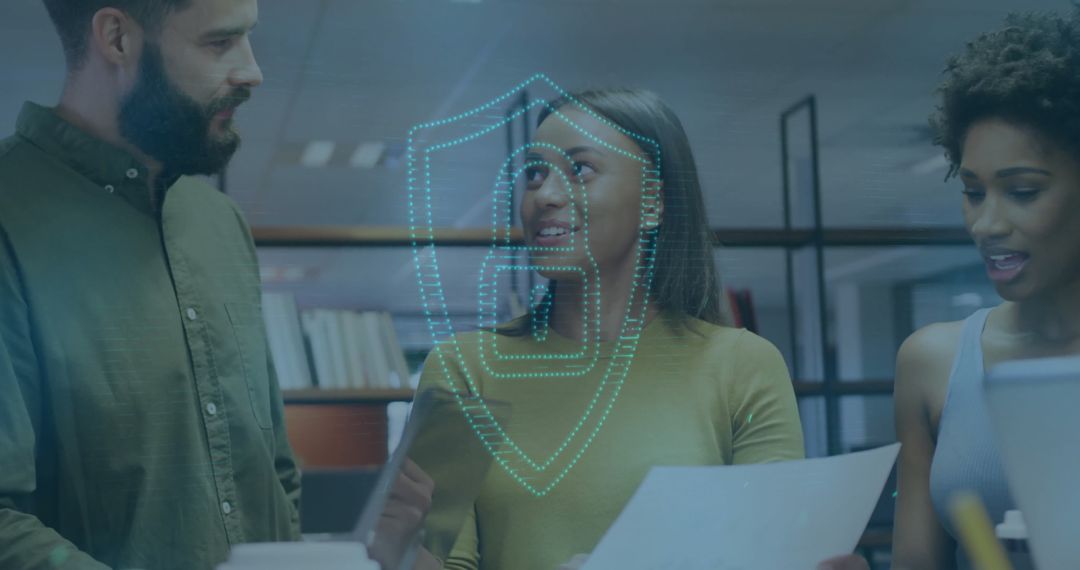 Team Discussing Data Security Solutions in Modern Office Workspace