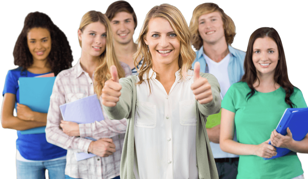 Transparent Group of Diverse Students Smiling with Thumbs Up