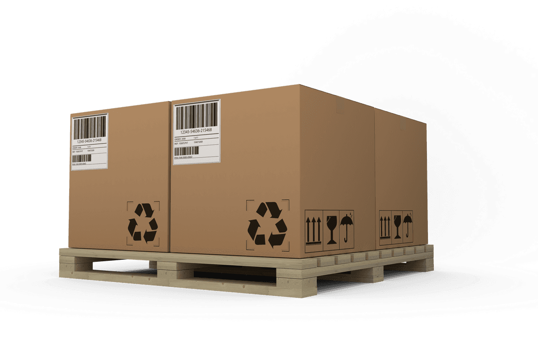 Cardboard Boxes on Wooden Pallet with Transparent Background