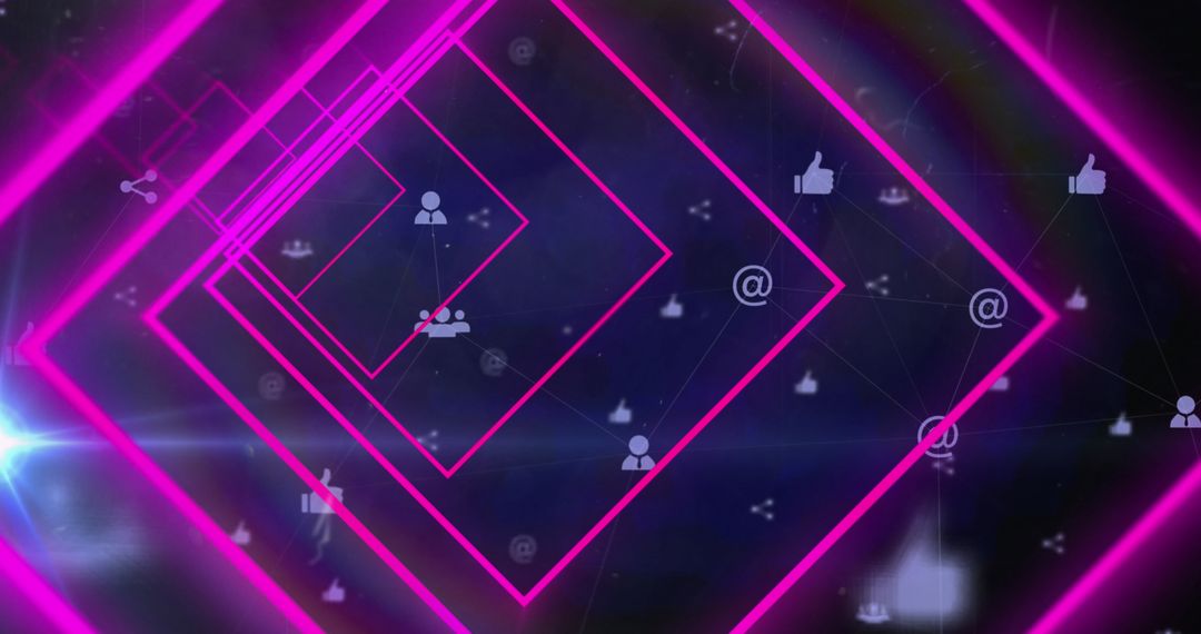 Futuristic Media Network in Neon Geometric Frame