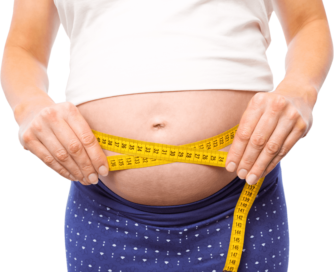 Transparent Close-Up of Pregnant Woman Measuring Her Bump with Tape
