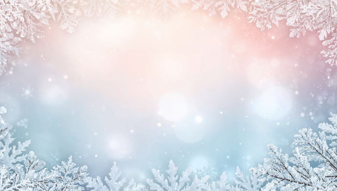 Glowing Pastel Winter Bokeh Framing Frosted Branches and Delicate Ice Crystals