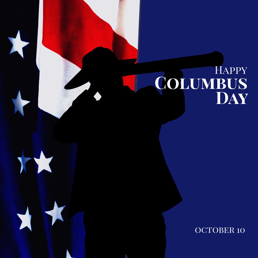 Silhouette of Sailor Celebrating Columbus Day with USA Flag