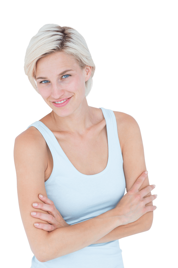 Smiling Woman with Transparent Background and Crossed Arms