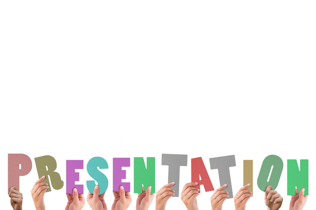 Hands Holding Colorful Transparent Word 'Presentation'