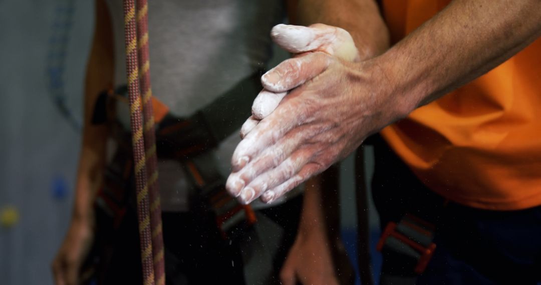 Caucasian Man Preparing for Wall Climbing with Chalked Hands - Free Images, Stock Photos and Pictures on Pikwizard.com