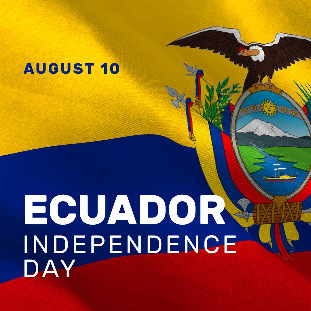 Ecuador Independence Day Flag Illustration with Date and Text