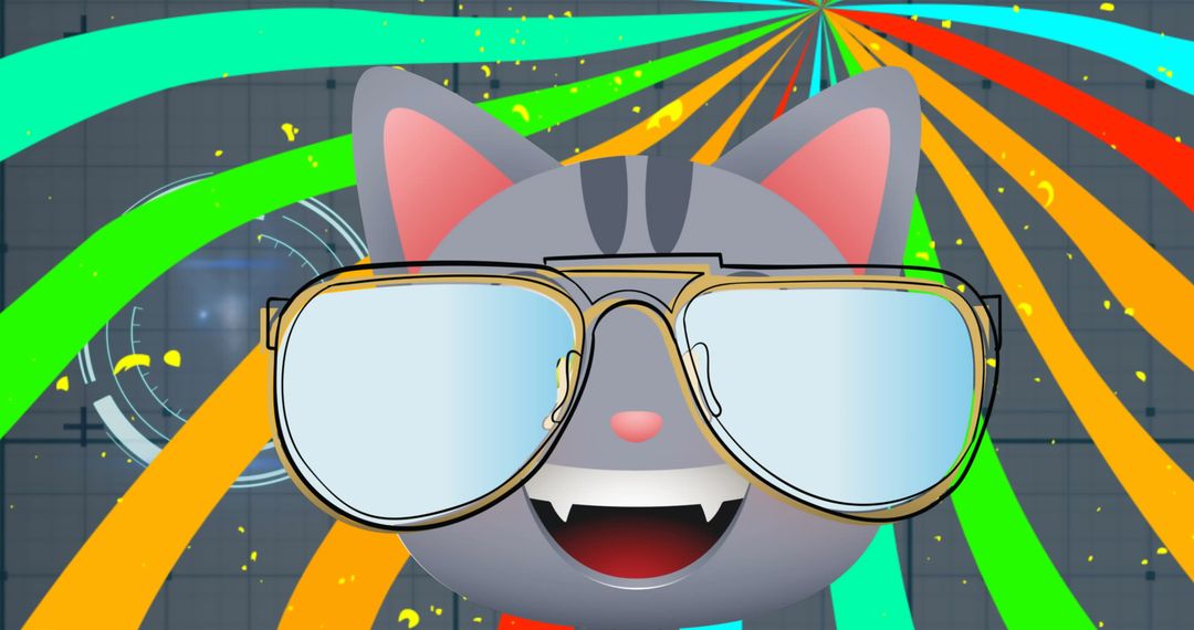 Cool Cartoon Cat Grinning with Colorful Backdrop