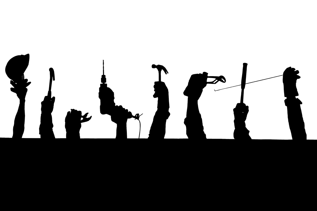 Silhouette of Hands Holding Work Tools on Transparent Background