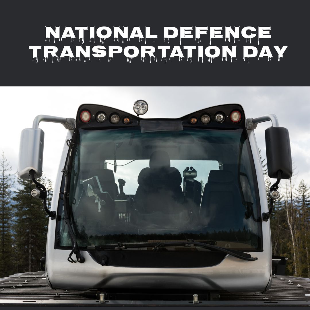 Caterpillar Track Vehicle with National Defence Transportation Day Text
