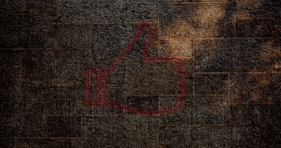 Grunge Wall with Illuminated Red Thumbs Up Icon