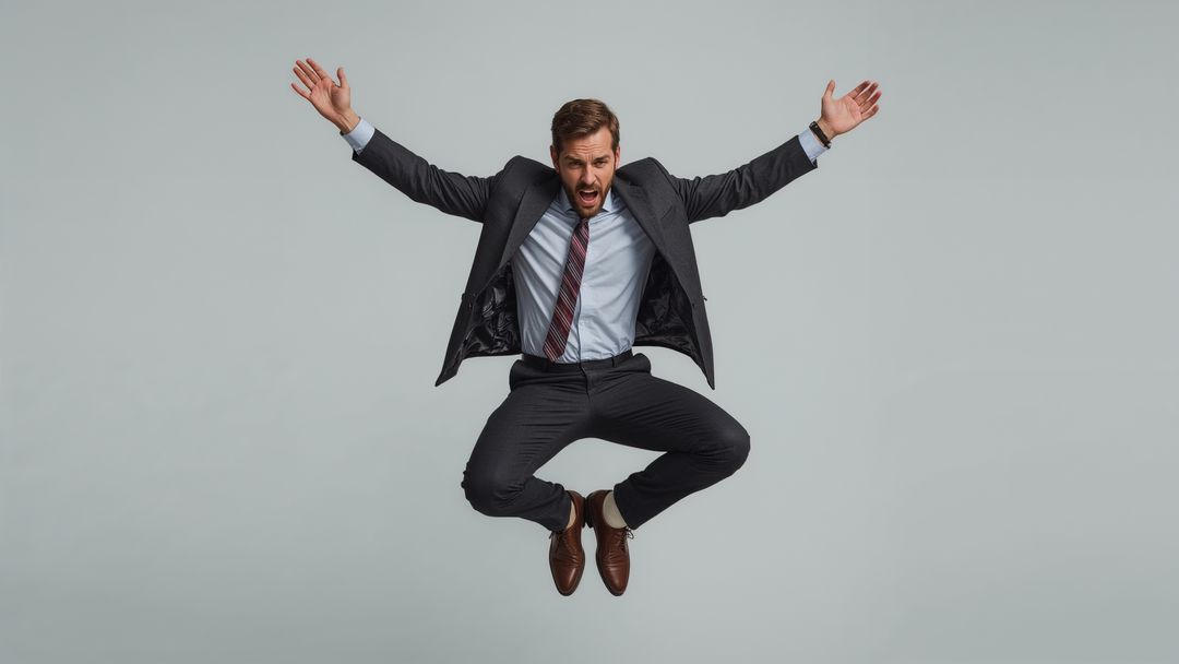 Excited Businessman Jumping in Suit