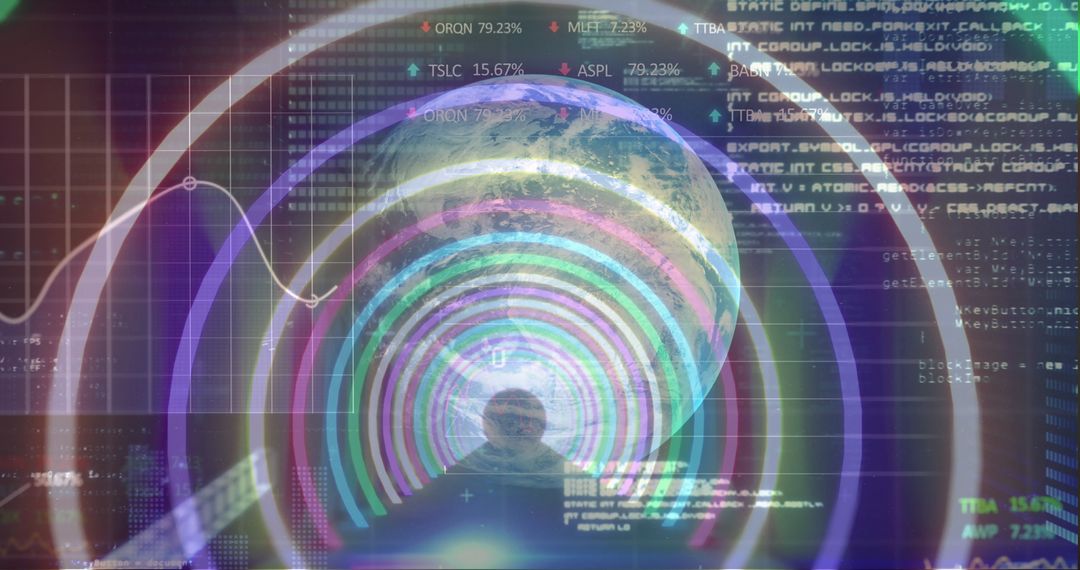 Futuristic Digital Data Tunnel Circling Globe