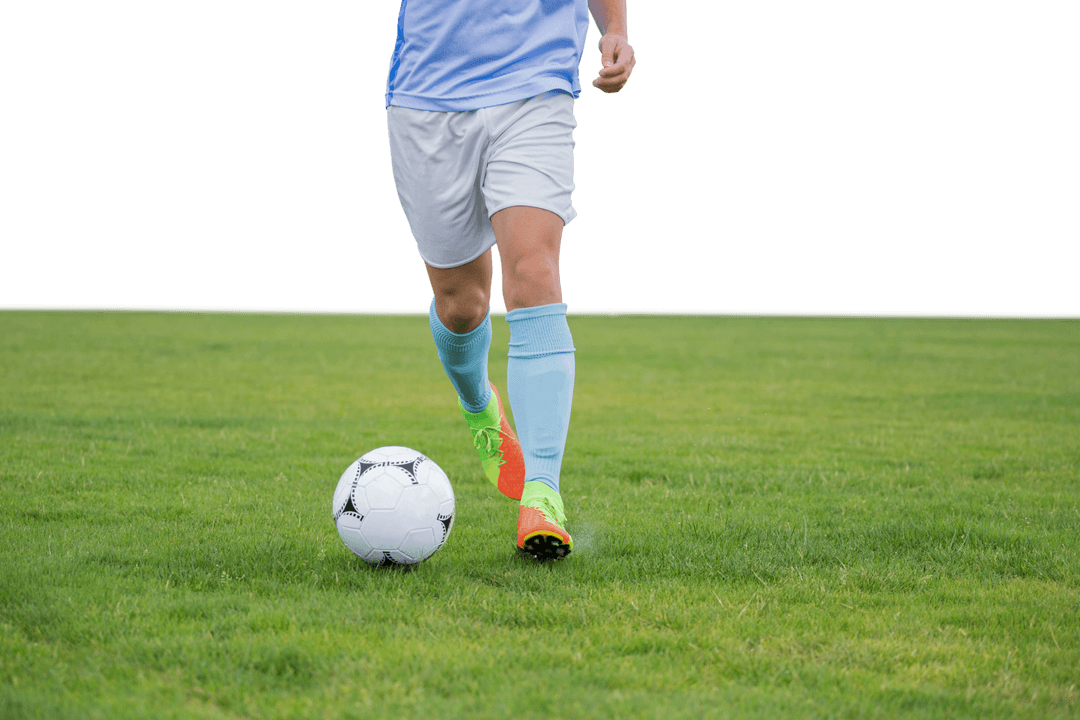 Transparent Soccer Player Dribbling on Green Field