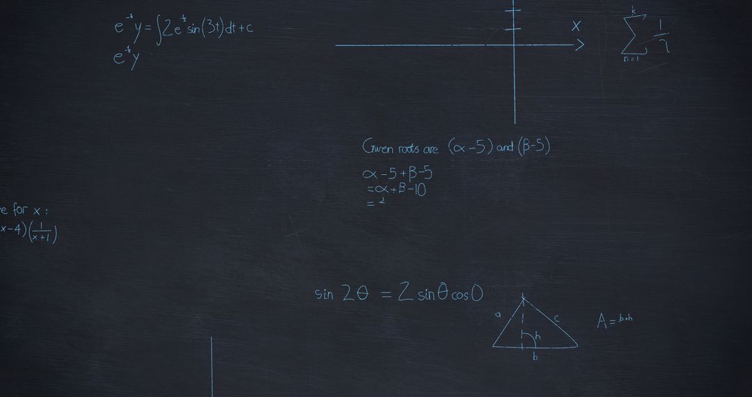 Chalkboard with Complex Mathematical Equations and Formulas